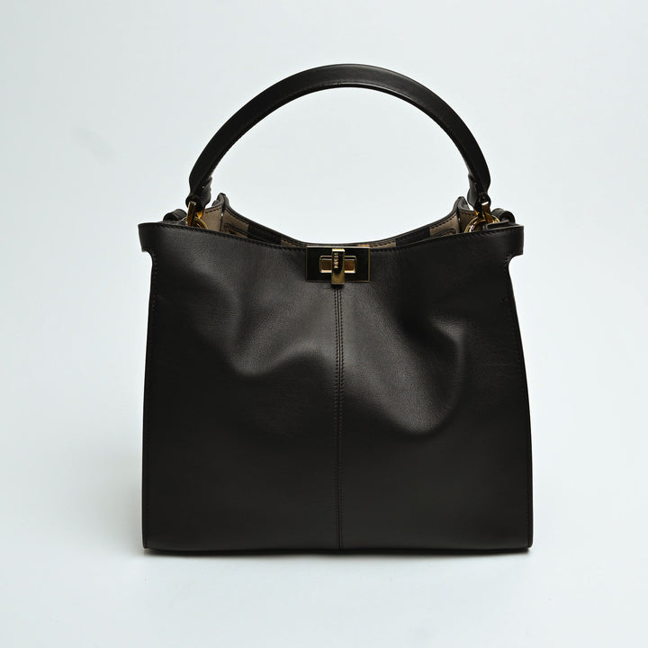 Fendi Brown Vitello Seta Leather Medium Peekaboo X-Lite Tote Bag