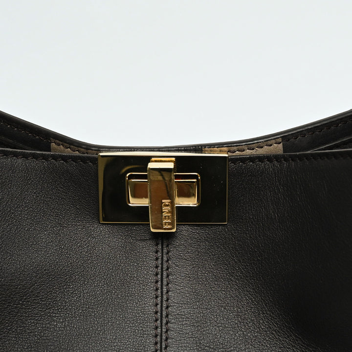 Fendi Brown Vitello Seta Leather Medium Peekaboo X-Lite Tote Bag