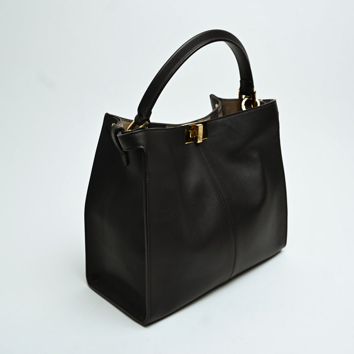 Fendi Brown Vitello Seta Leather Medium Peekaboo X-Lite Tote Bag