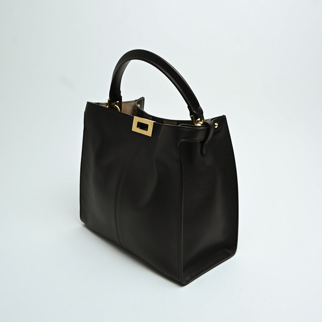 Fendi Brown Vitello Seta Leather Medium Peekaboo X-Lite Tote Bag