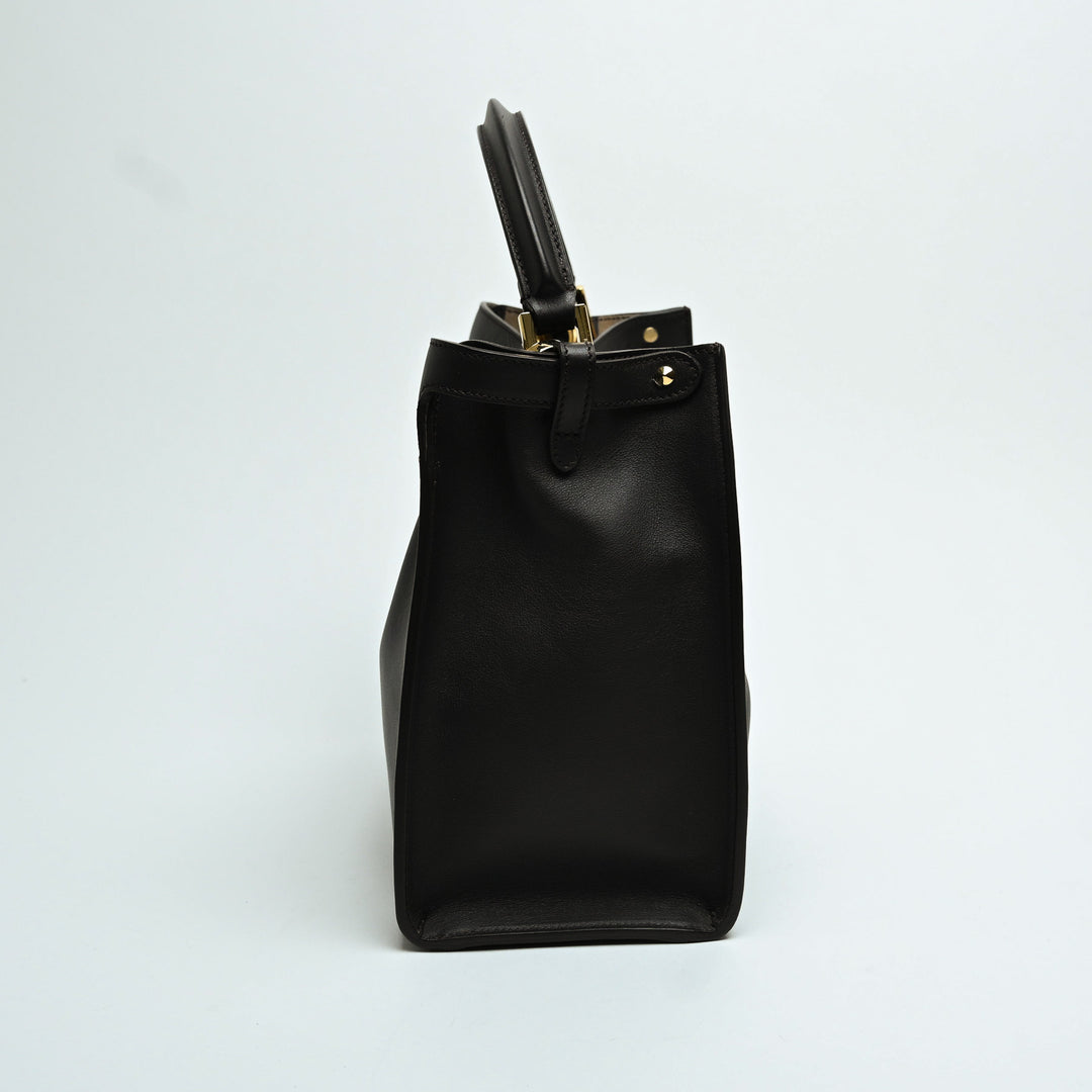 Fendi Brown Vitello Seta Leather Medium Peekaboo X-Lite Tote Bag