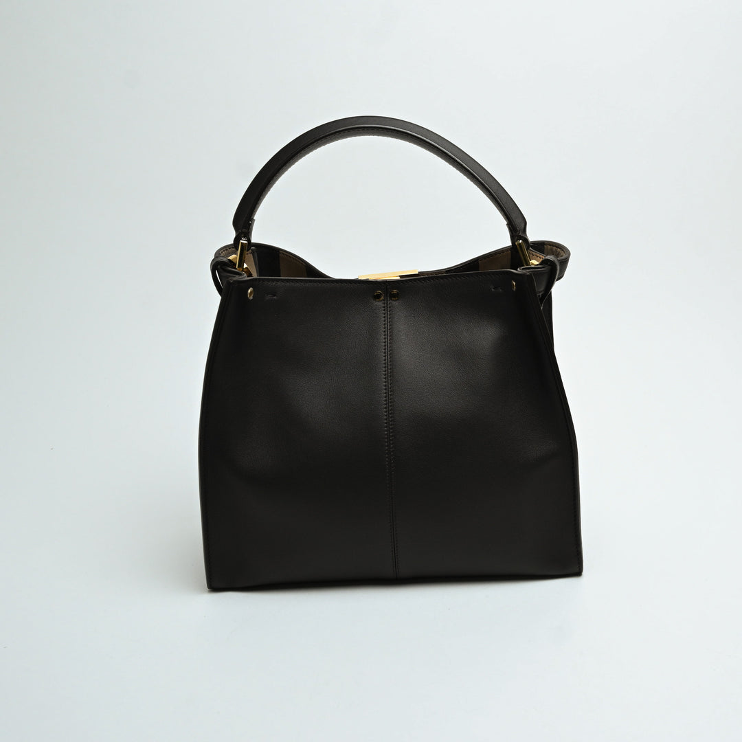 Fendi Brown Vitello Seta Leather Medium Peekaboo X-Lite Tote Bag