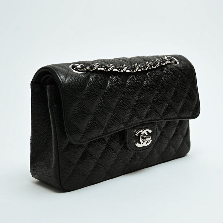 Pre-Loved Chanel™ Black Caviar Leather Quilted Small Classic Double Flap Bag