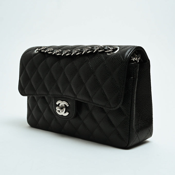 Pre-Loved Chanel™ Black Caviar Leather Quilted Small Classic Double Flap Bag