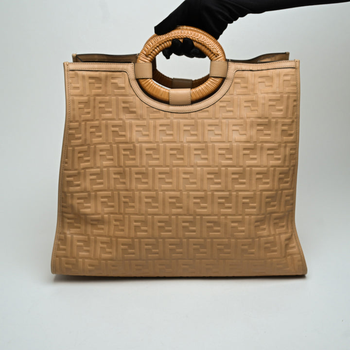 Fendi Beige Debossed Nappa Leather Zucca Large Runaway Shopper Tote