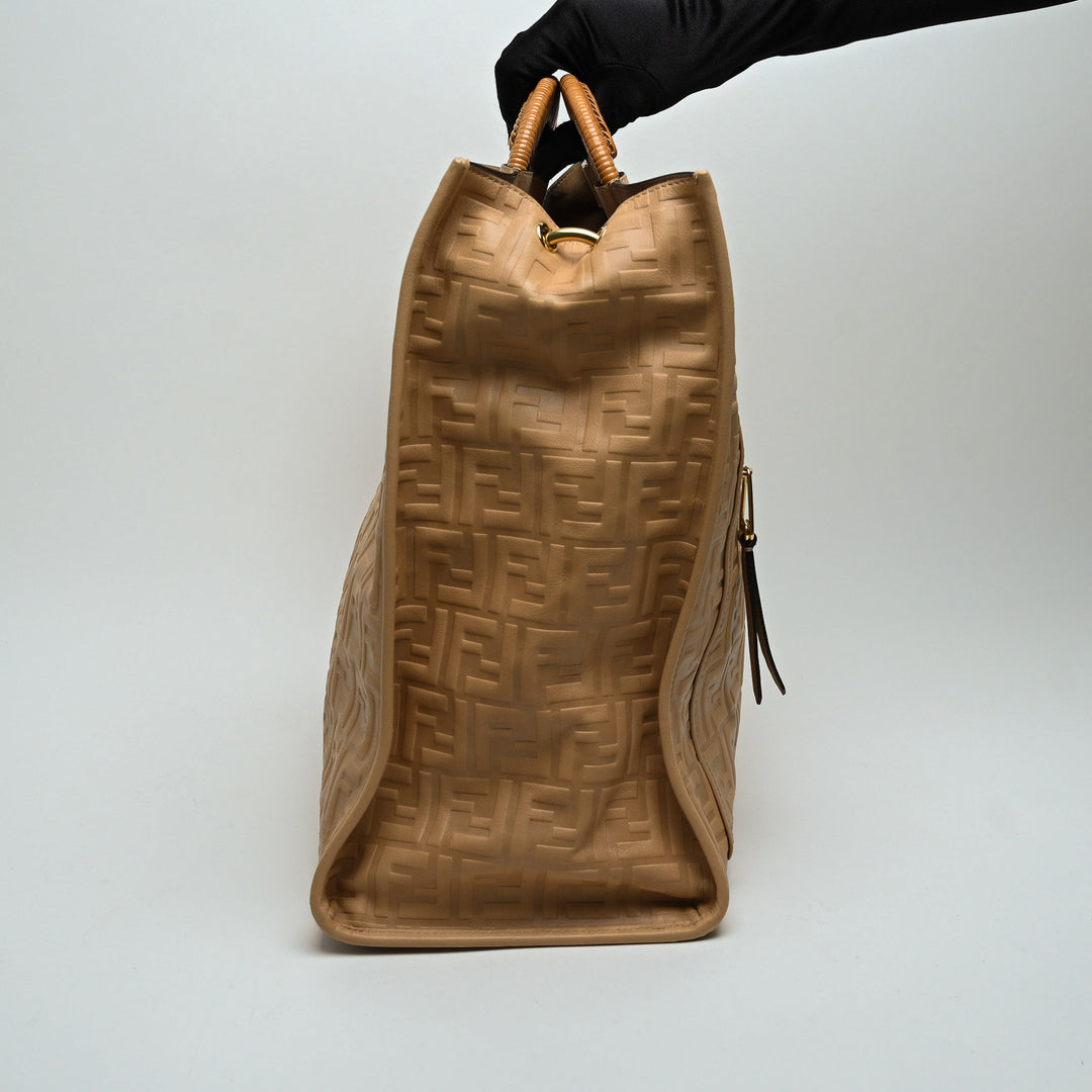 Fendi Beige Debossed Nappa Leather Zucca Large Runaway Shopper Tote