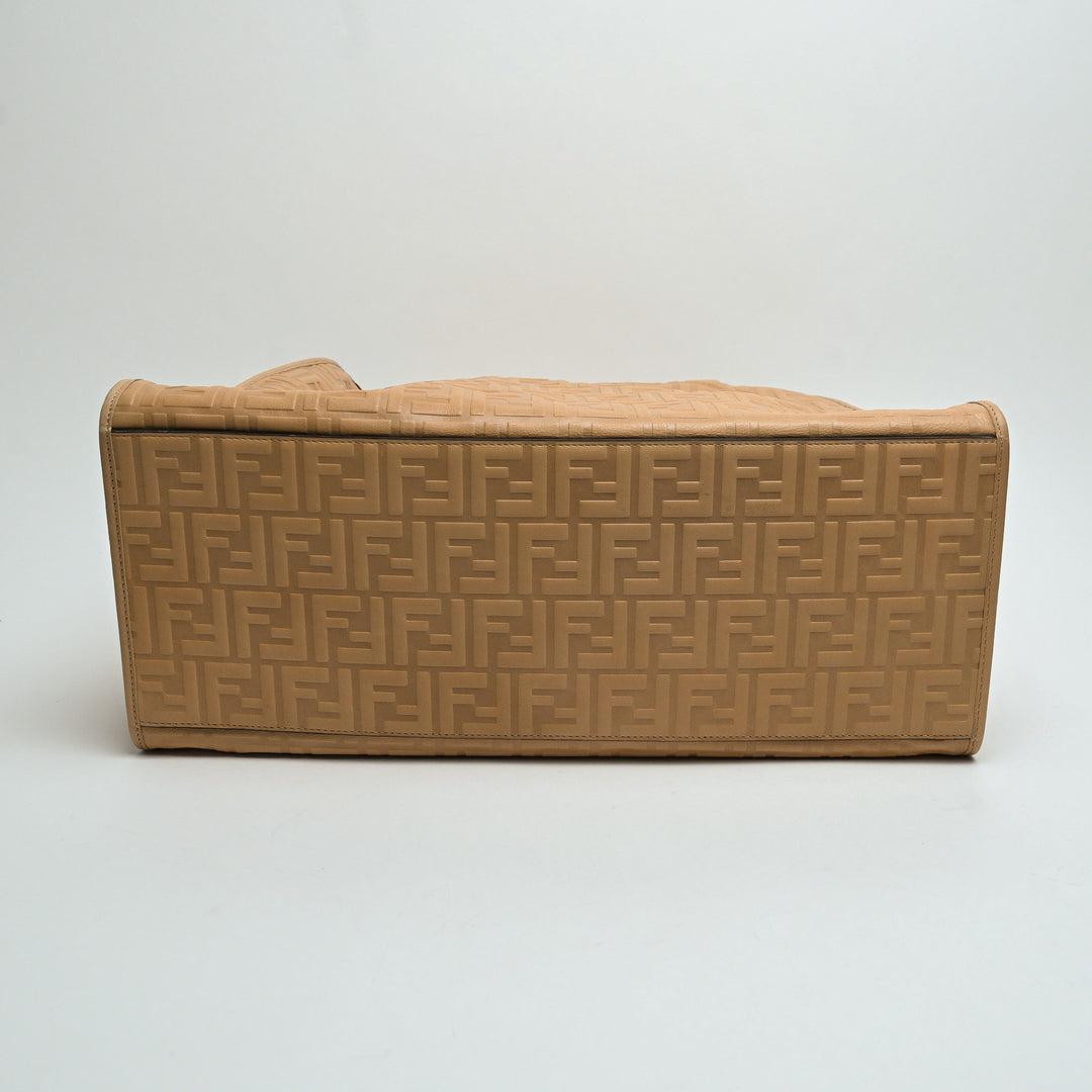 Fendi Beige Debossed Nappa Leather Zucca Large Runaway Shopper Tote