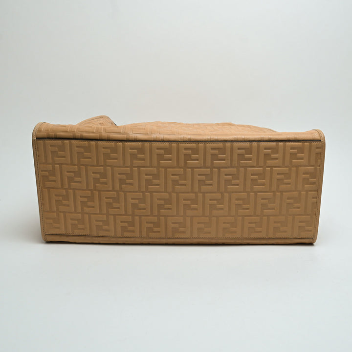 Fendi Beige Debossed Nappa Leather Zucca Large Runaway Shopper Tote