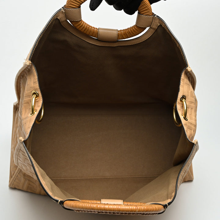 Fendi Beige Debossed Nappa Leather Zucca Large Runaway Shopper Tote