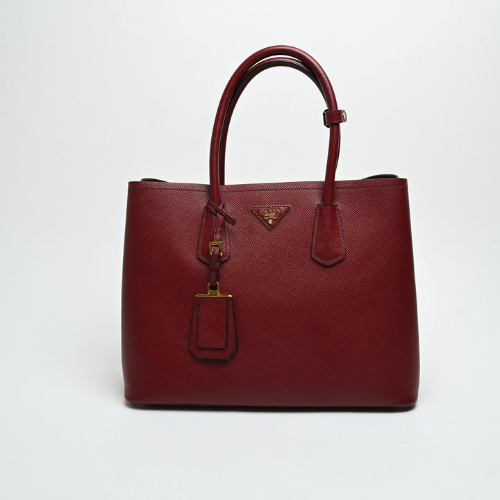 Prada Red Saffiano Leather Large Double Tote Bag