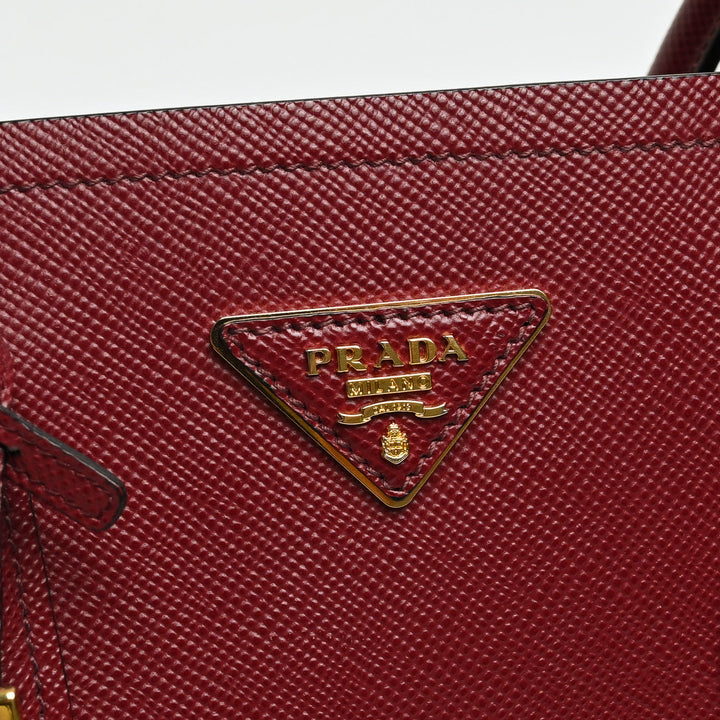 Prada Red Saffiano Leather Large Double Tote Bag