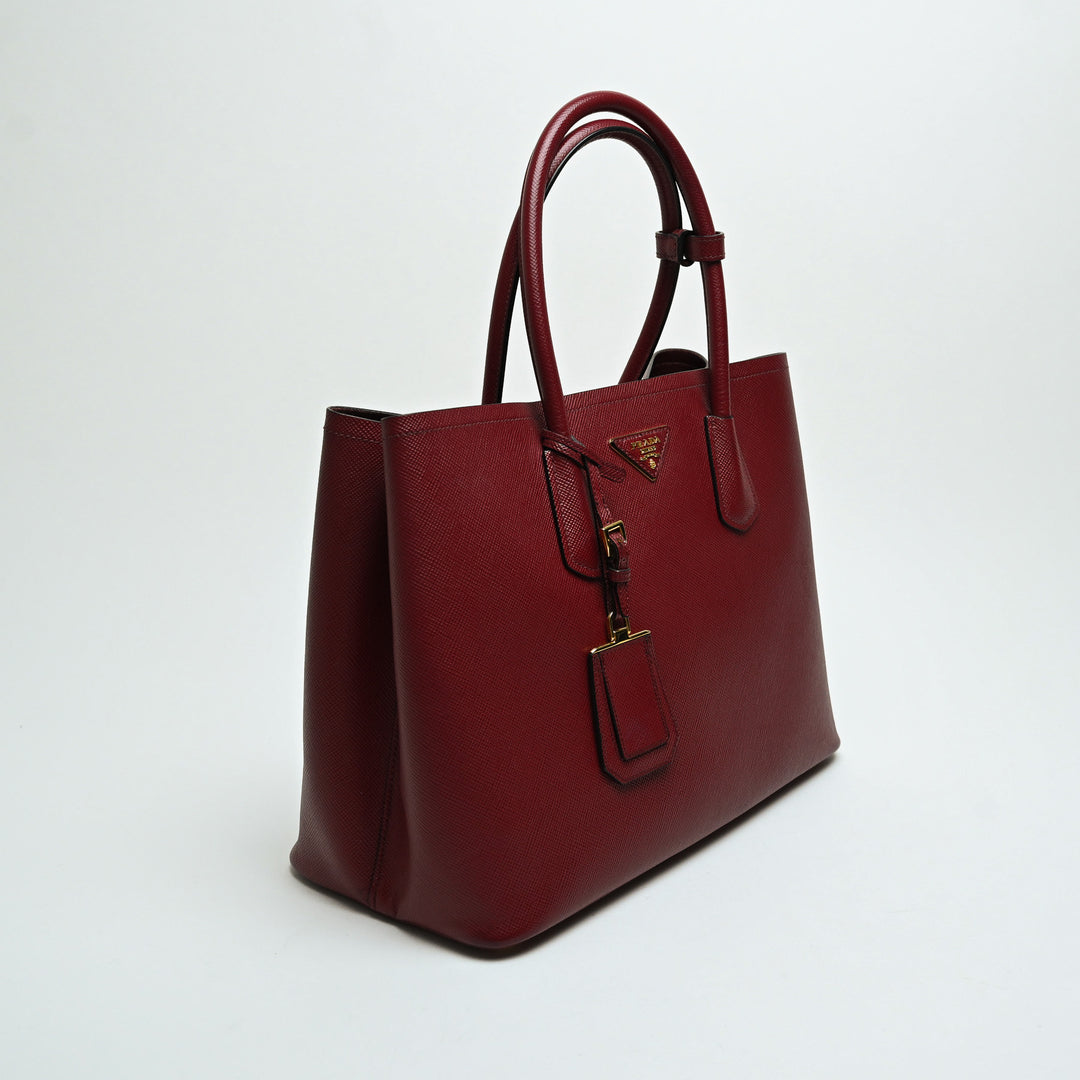 Prada Red Saffiano Leather Large Double Tote Bag