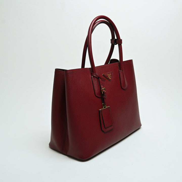 Prada Red Saffiano Leather Large Double Tote Bag