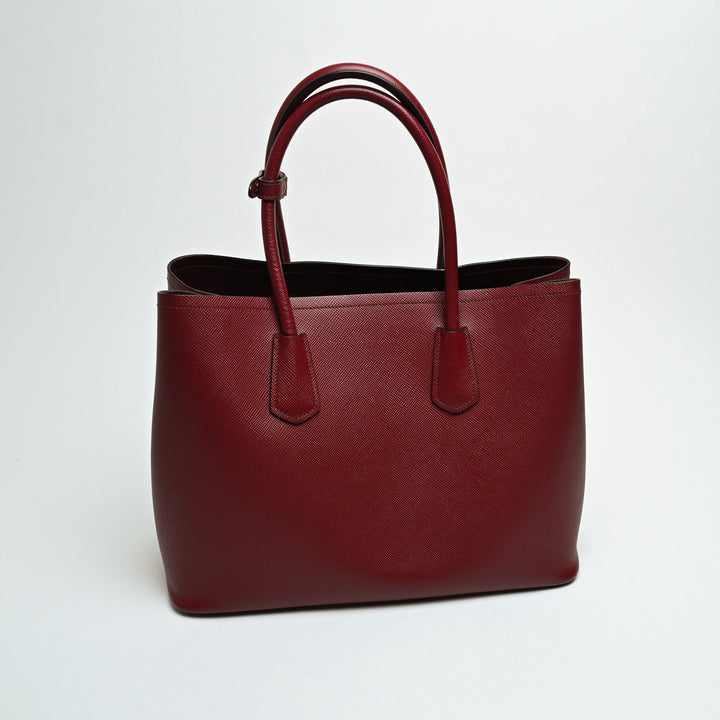 Prada Red Saffiano Leather Large Double Tote Bag