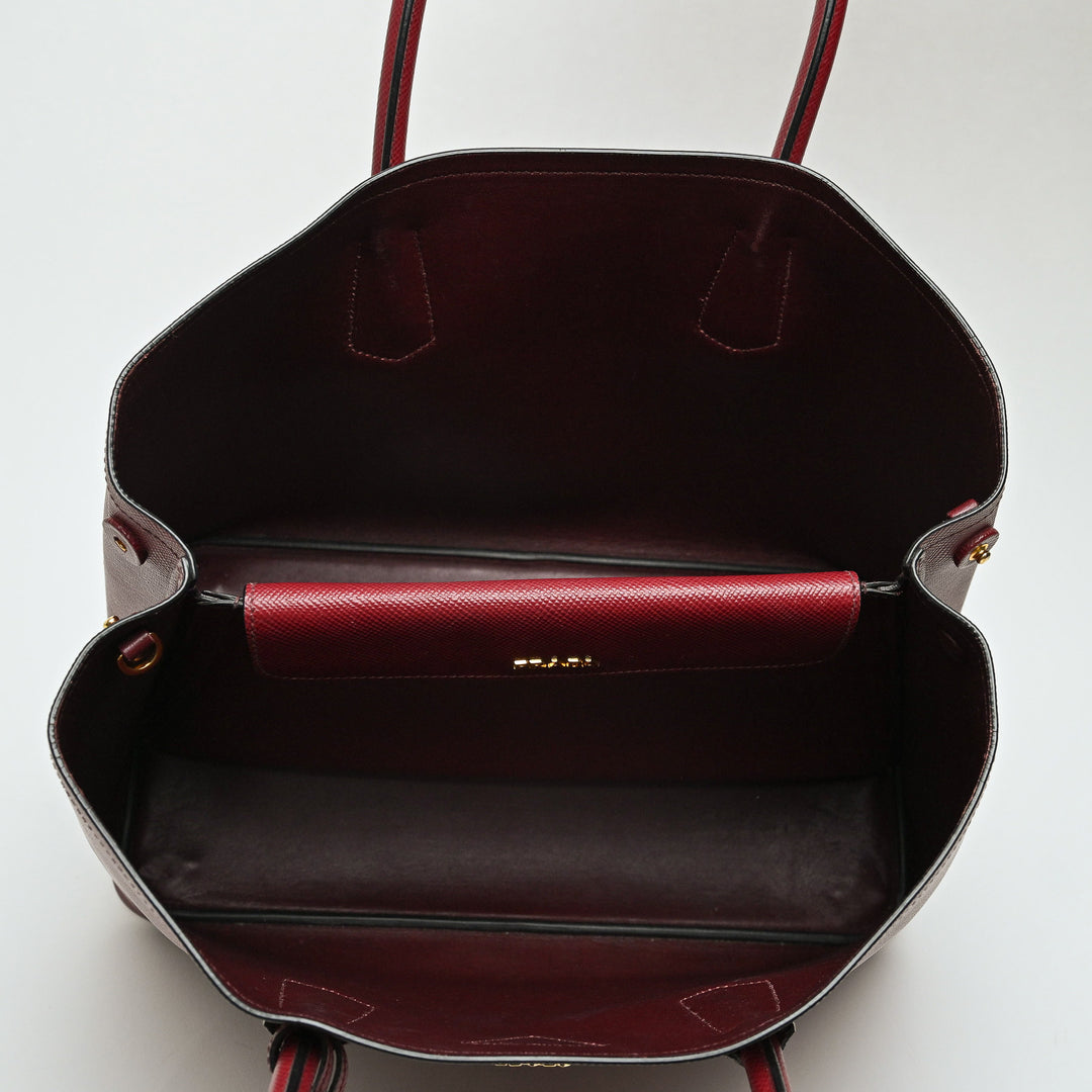 Prada Red Saffiano Leather Large Double Tote Bag