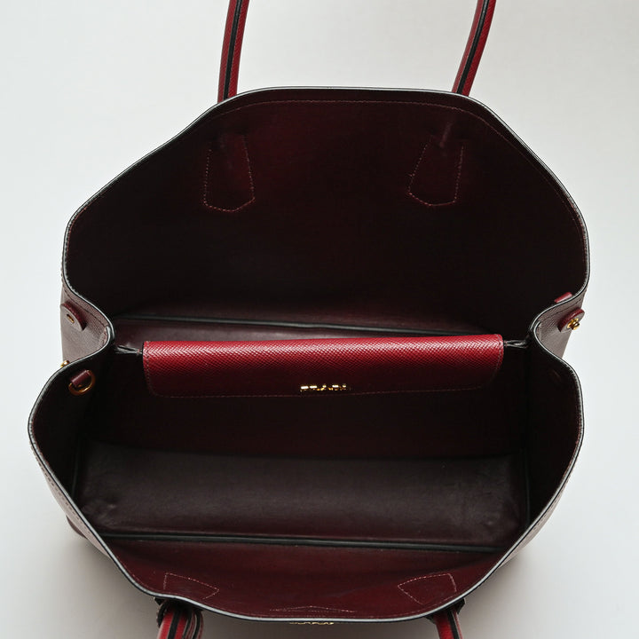 Prada Red Saffiano Leather Large Double Tote Bag