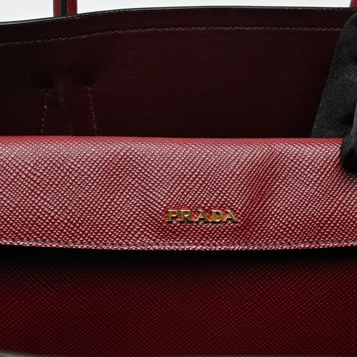 Prada Red Saffiano Leather Large Double Tote Bag