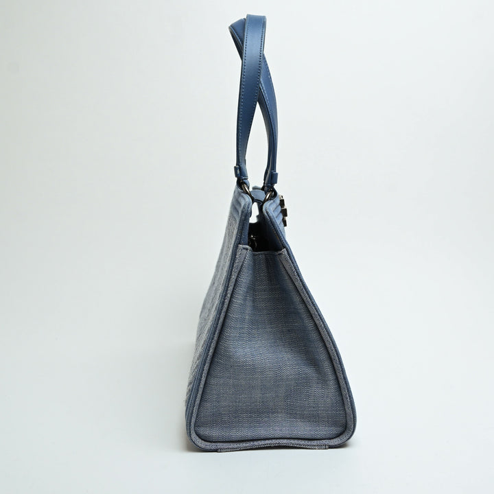 Pre-Loved Chanel™ Blue Quilted Chevron Denim Boy Tote Bag