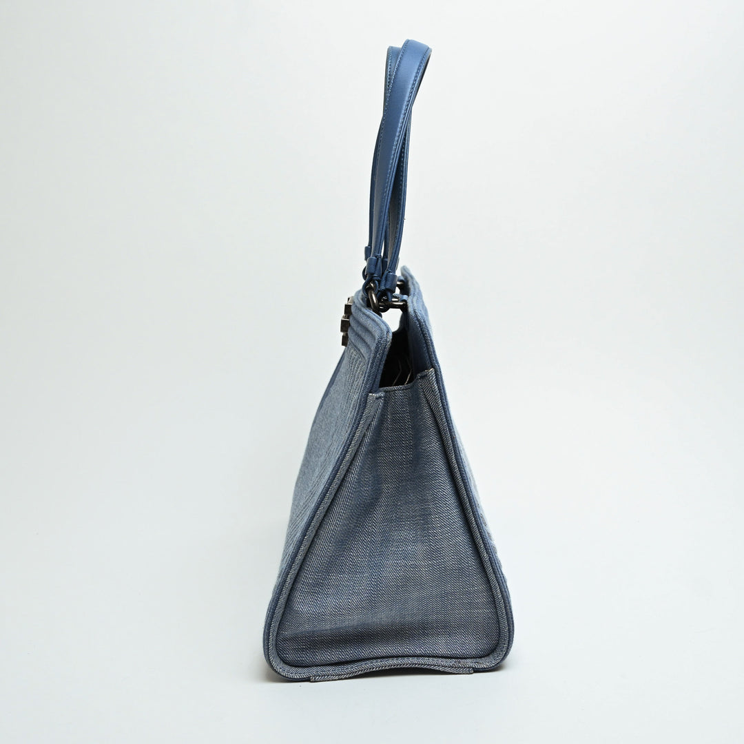 Pre-Loved Chanel™ Blue Quilted Chevron Denim Boy Tote Bag