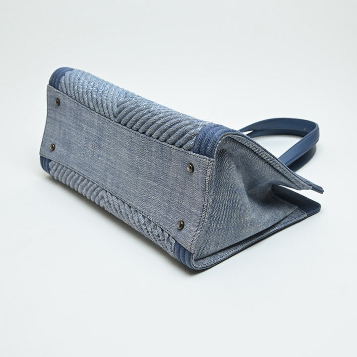 Pre-Loved Chanel™ Blue Quilted Chevron Denim Boy Tote Bag