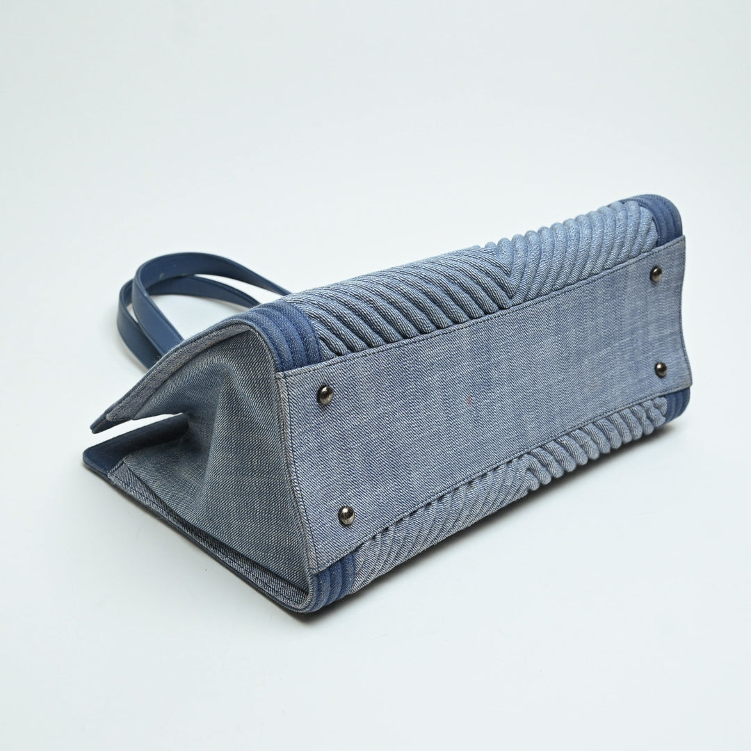 Pre-Loved Chanel™ Blue Quilted Chevron Denim Boy Tote Bag