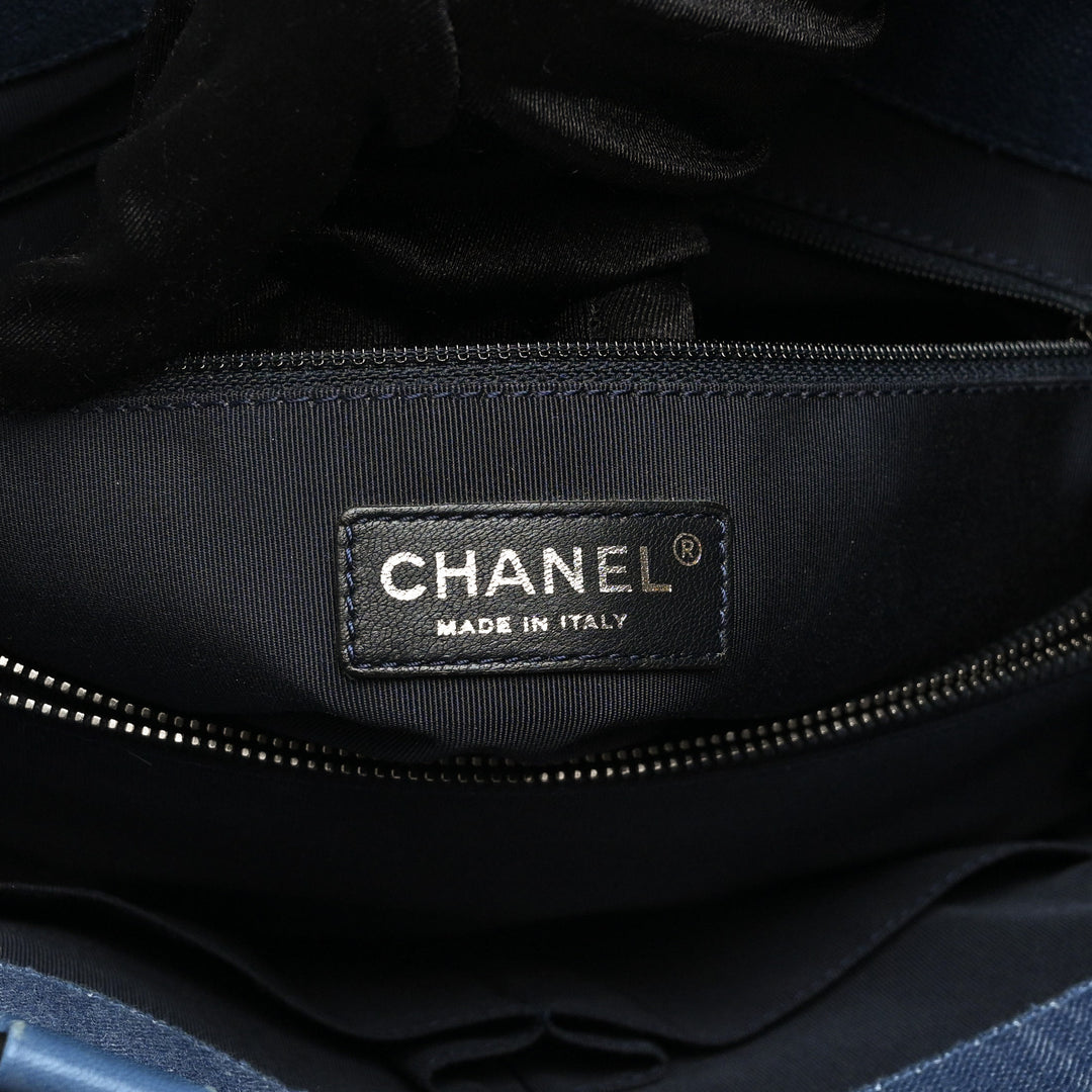 Pre-Loved Chanel™ Blue Quilted Chevron Denim Boy Tote Bag