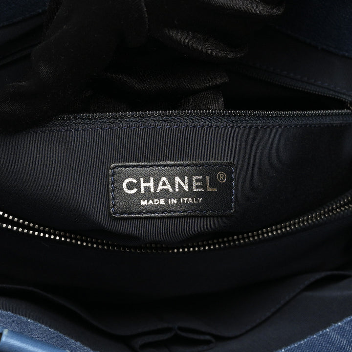 Pre-Loved Chanel™ Blue Quilted Chevron Denim Boy Tote Bag