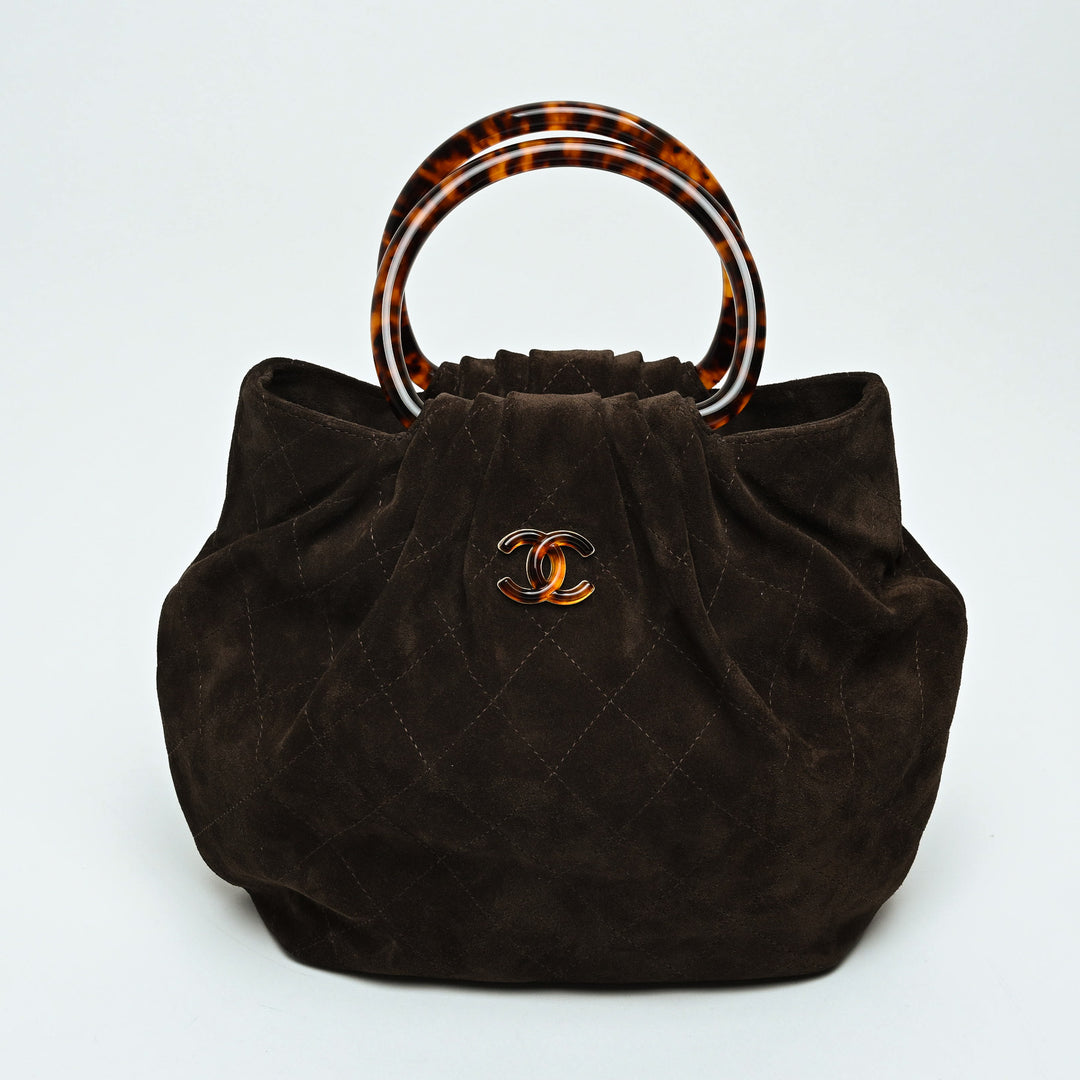 Pre-Loved Chanel™ Brown Quilted Suede Yuanbao Tote with Tortoise Shell