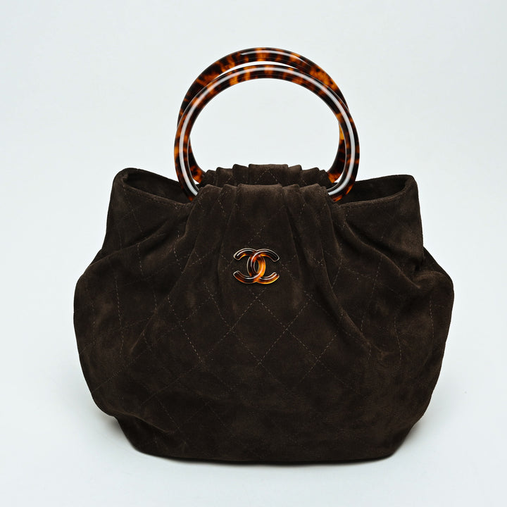 Pre-Loved Chanel™ Brown Quilted Suede Yuanbao Tote with Tortoise Shell