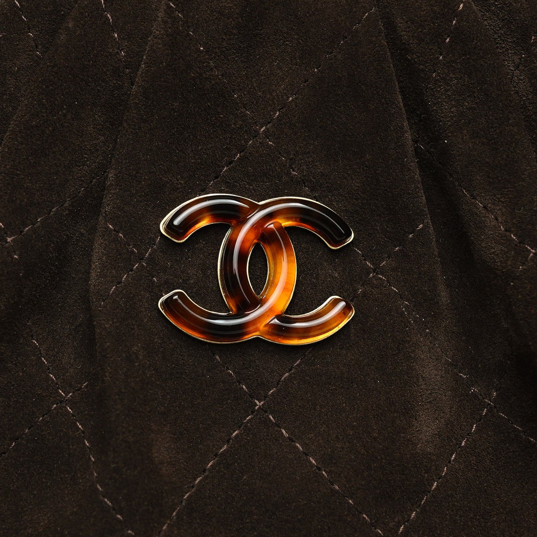 Pre-Loved Chanel™ Brown Quilted Suede Yuanbao Tote with Tortoise Shell