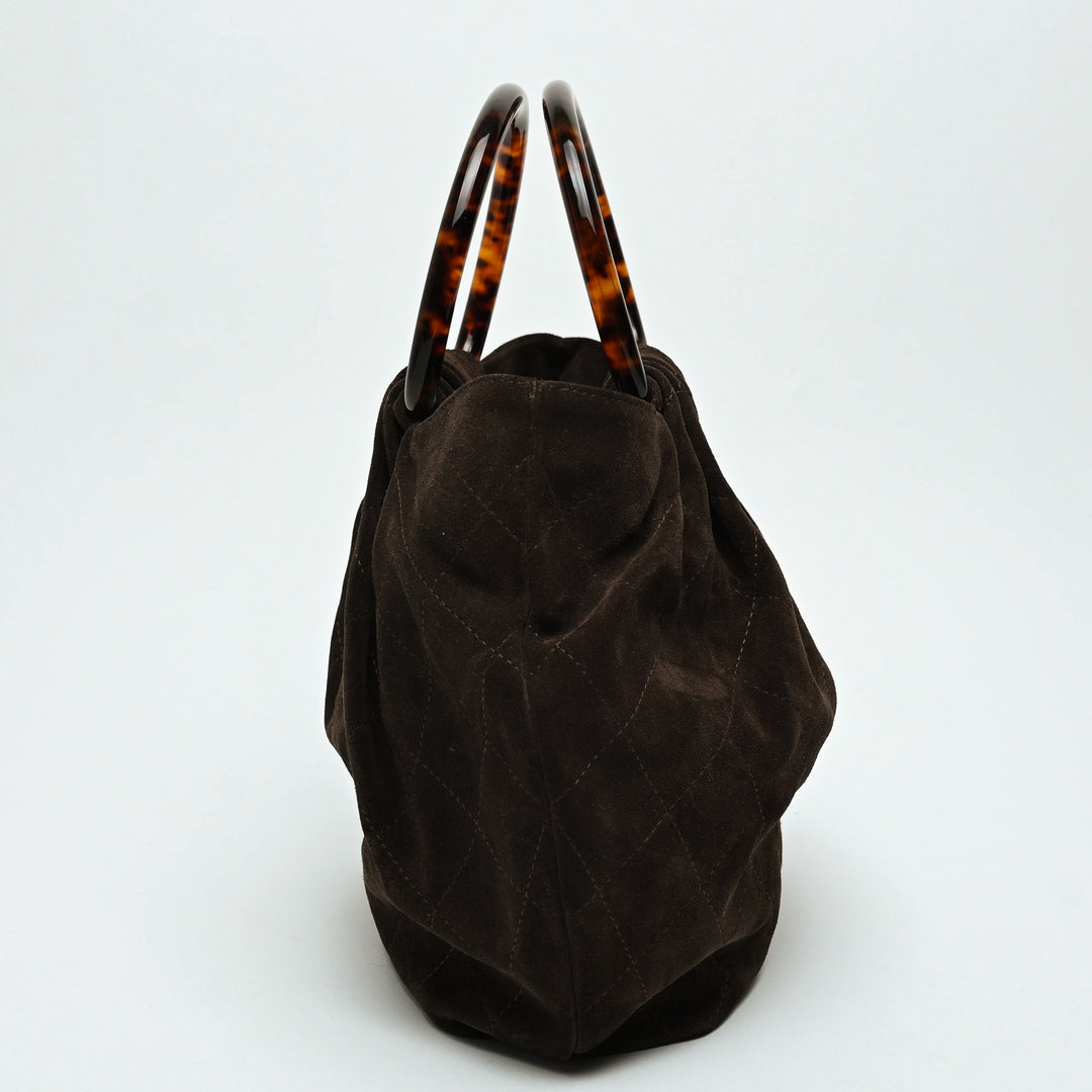 Pre-Loved Chanel™ Brown Quilted Suede Yuanbao Tote with Tortoise Shell