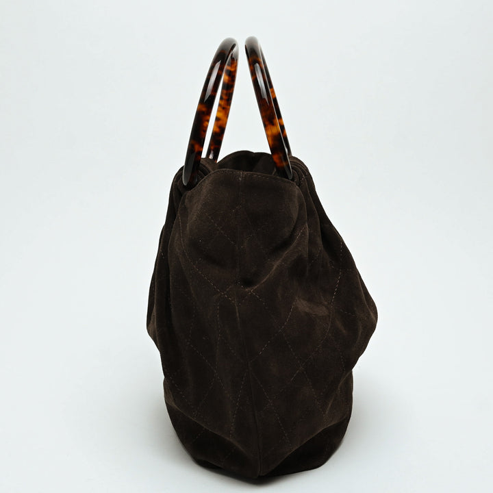 Pre-Loved Chanel™ Brown Quilted Suede Yuanbao Tote with Tortoise Shell