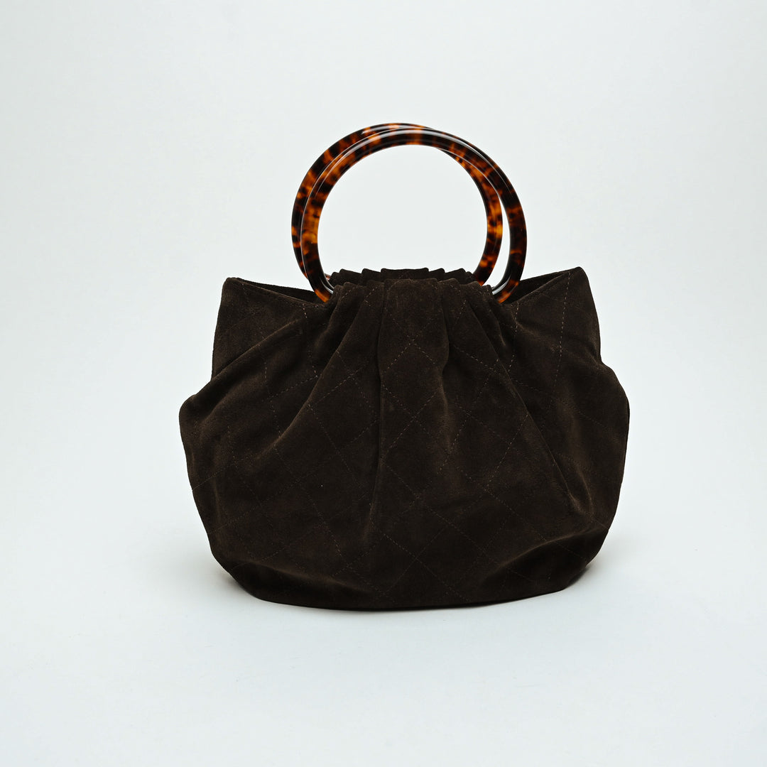 Pre-Loved Chanel™ Brown Quilted Suede Yuanbao Tote with Tortoise Shell