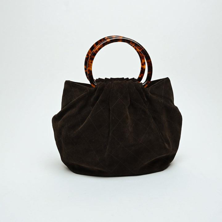 Pre-Loved Chanel™ Brown Quilted Suede Yuanbao Tote with Tortoise Shell