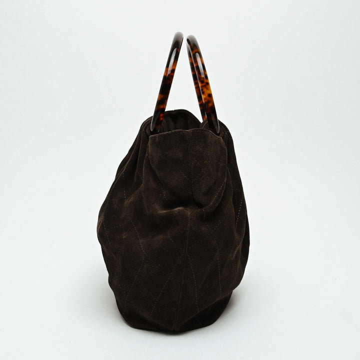 Pre-Loved Chanel™ Brown Quilted Suede Yuanbao Tote with Tortoise Shell