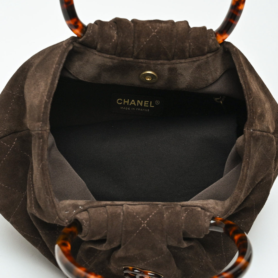 Pre-Loved Chanel™ Brown Quilted Suede Yuanbao Tote with Tortoise Shell