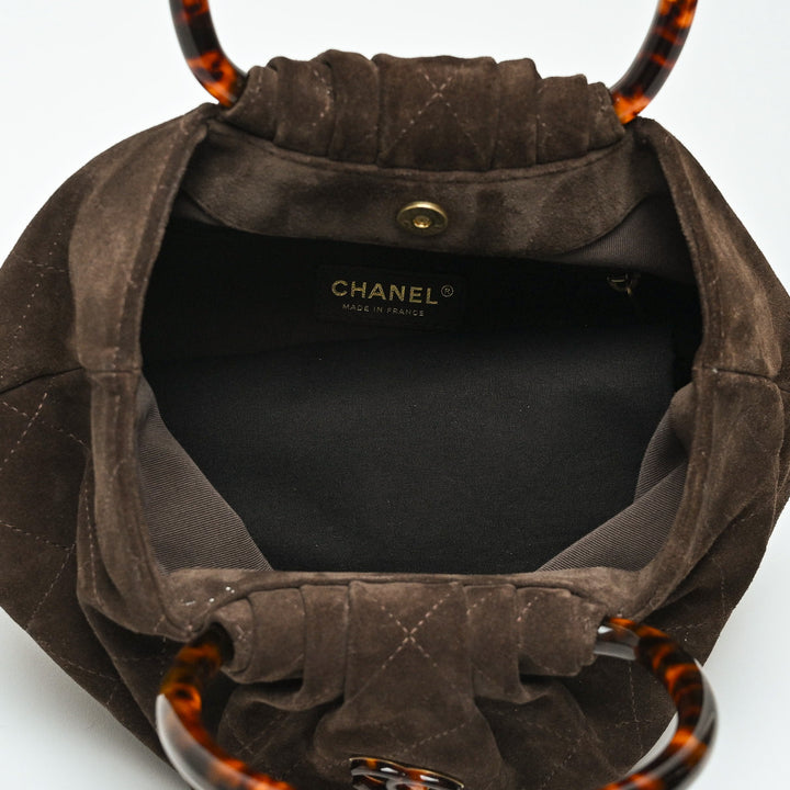 Pre-Loved Chanel™ Brown Quilted Suede Yuanbao Tote with Tortoise Shell
