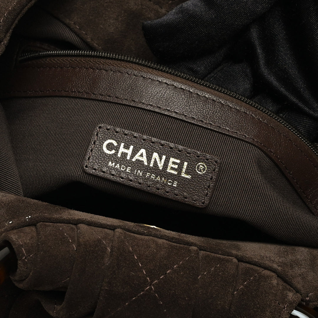 Pre-Loved Chanel™ Brown Quilted Suede Yuanbao Tote with Tortoise Shell