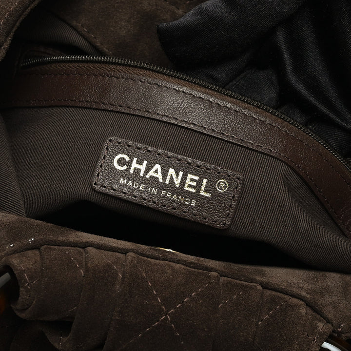 Pre-Loved Chanel™ Brown Quilted Suede Yuanbao Tote with Tortoise Shell