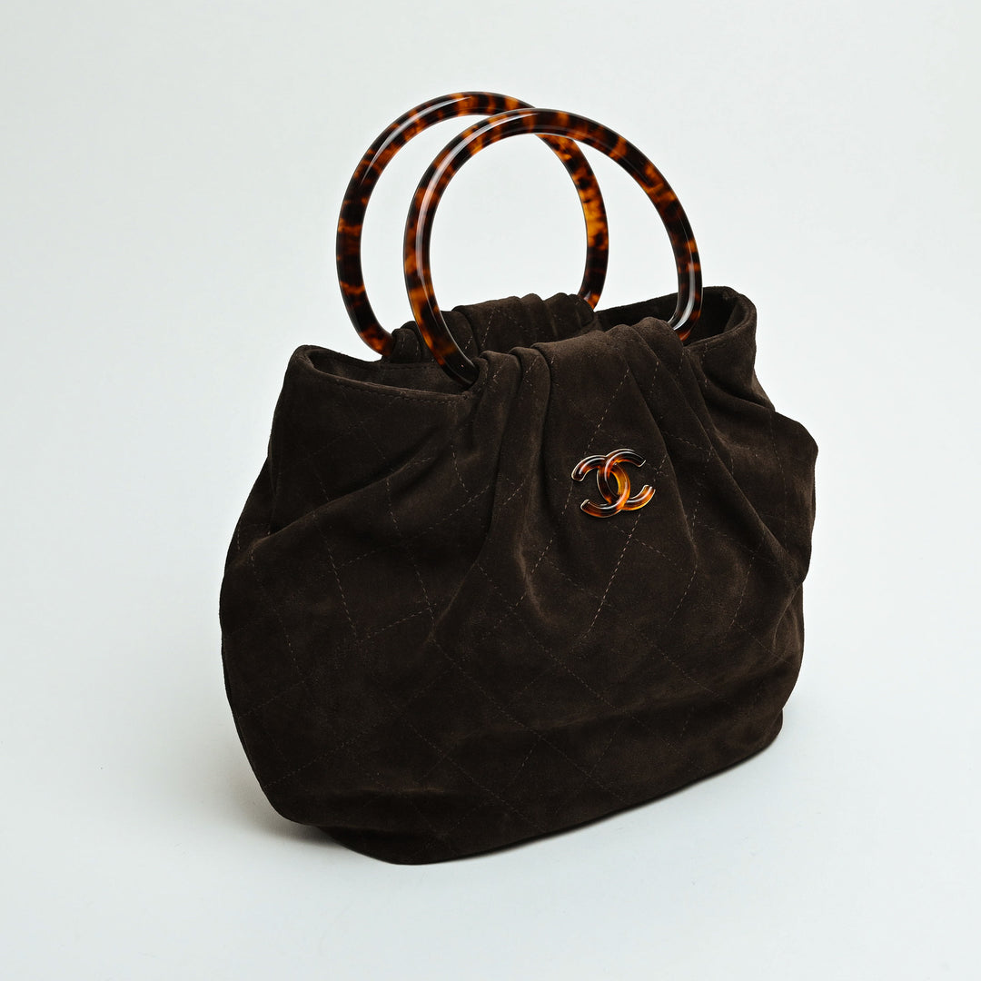 Pre-Loved Chanel™ Brown Quilted Suede Yuanbao Tote with Tortoise Shell