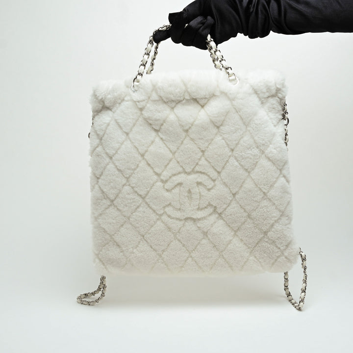Pre-Loved Chanel™ White Shearling  Coco Neige 2023 Backpack