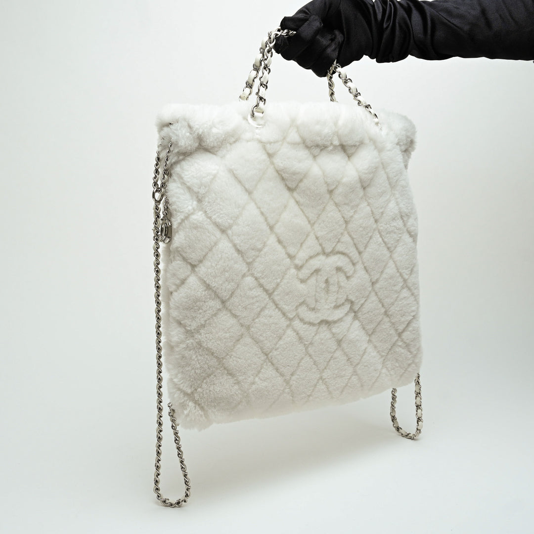 Pre-Loved Chanel™ White Shearling  Coco Neige 2023 Backpack