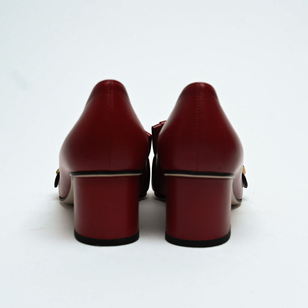 Gucci Red Calfskin Leather GG Marmont Fringe Loafer Pumps Size 36.5