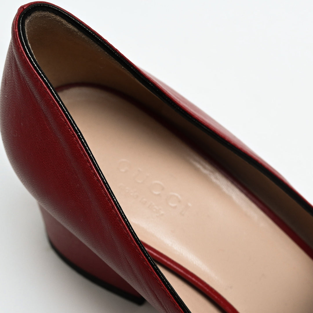 Gucci Red Calfskin Leather GG Marmont Fringe Loafer Pumps Size 36.5