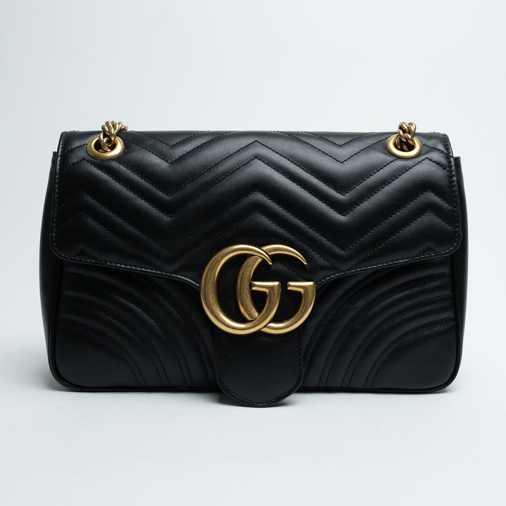 Gucci Black Calfskin Leather Large GG Marmont Shoulder Bag