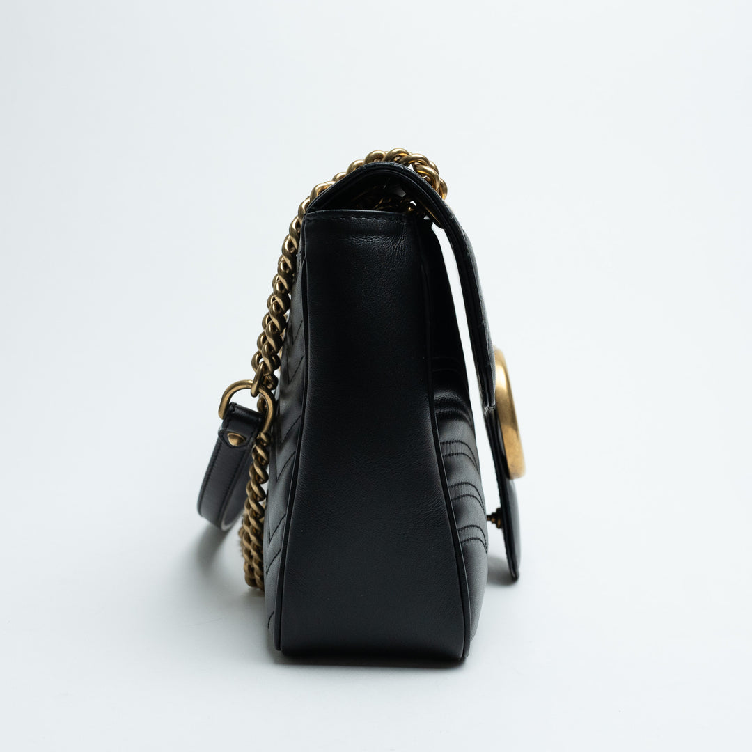 Gucci Black Calfskin Leather Large GG Marmont Shoulder Bag