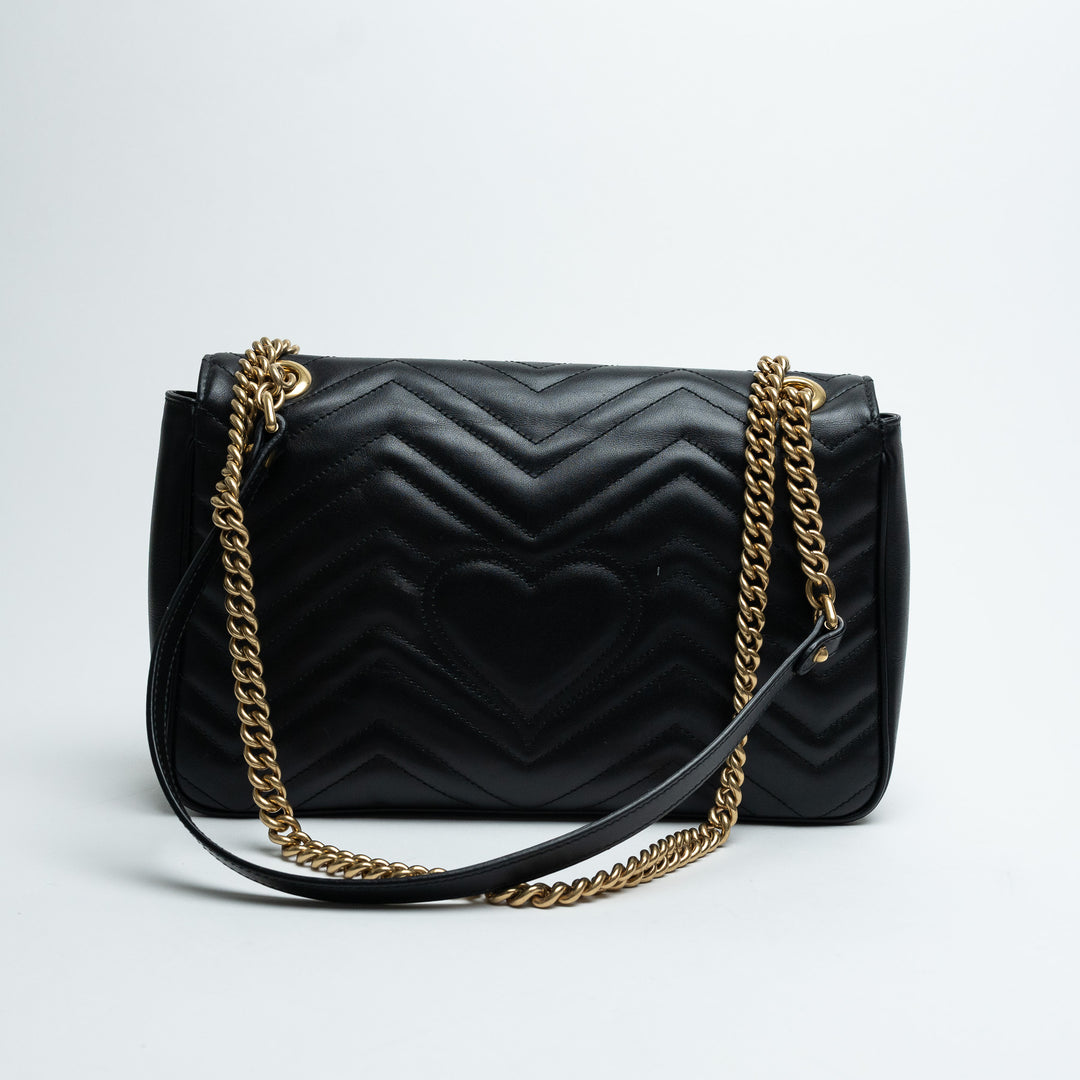 Gucci Black Calfskin Leather Large GG Marmont Shoulder Bag