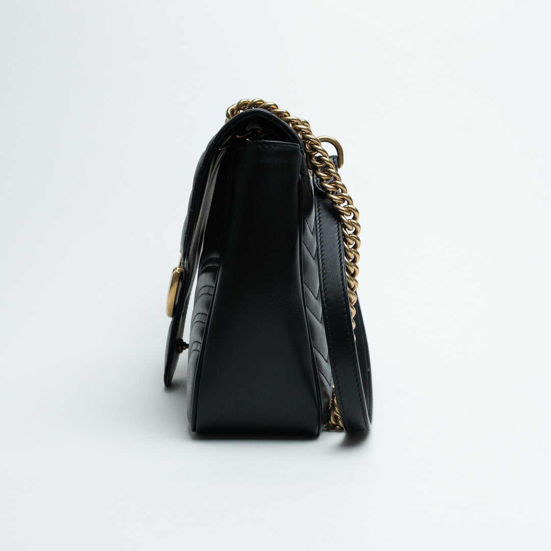 Gucci Black Calfskin Leather Large GG Marmont Shoulder Bag
