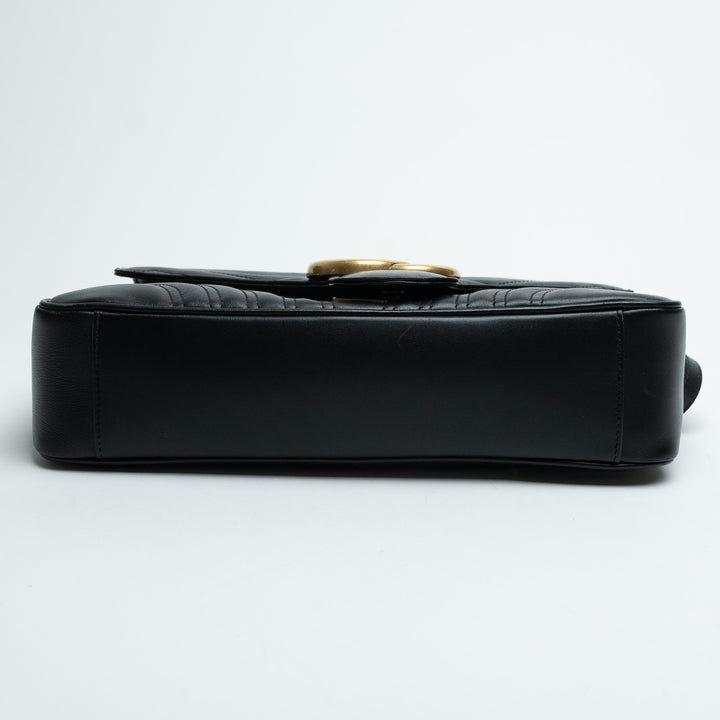 Gucci Black Calfskin Leather Large GG Marmont Shoulder Bag