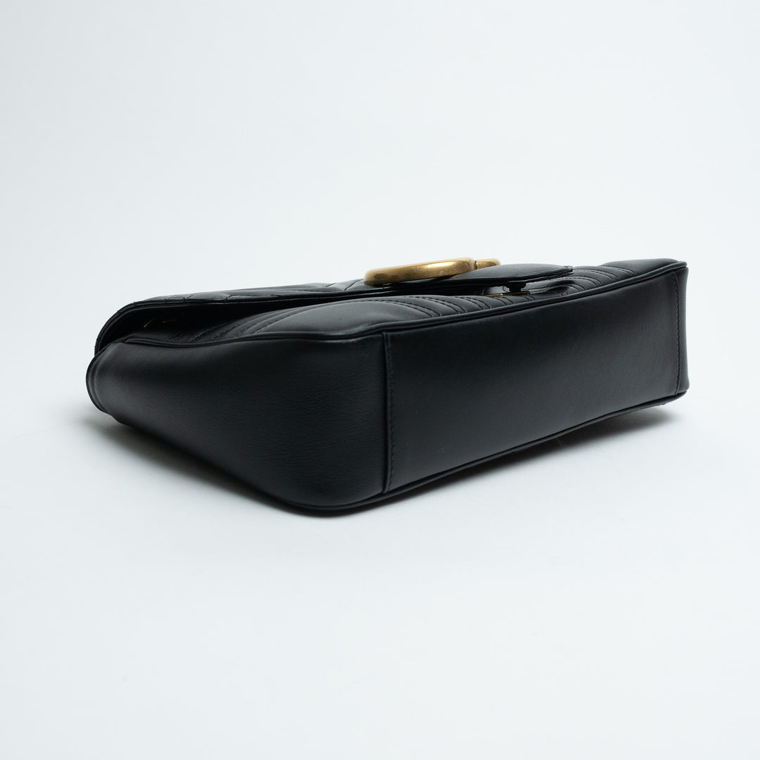 Gucci Black Calfskin Leather Large GG Marmont Shoulder Bag